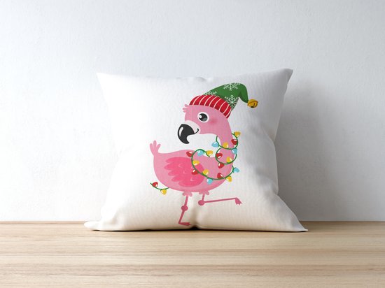 Kerst Kussen : Christmas Flamingo | Kerst Decoratie | Kerst Versiering | Grappige Cadeaus | Geschenk | Sierkussen