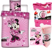 Disney Minnie Mouse Proud - Dekbedovertrek - Eenpersoons - 140 x 200 cm - Polyester- Roze , incl. Minnie Mouse Fleece deken 100x140