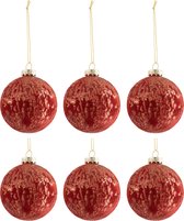 Doos Van 6 Kerstballen Fluweel Glas Antiek Bordeaux/Goud Small