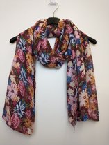 Lange dames sjaal Nathalie gebloemd bordeauxrood blauw groen roze wit