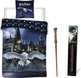 Dekbedovertrek Harry Potter- Hedwig - Eenpersoons - 140x200cm - Flanel , incl. Harry Potter Toverstaf.