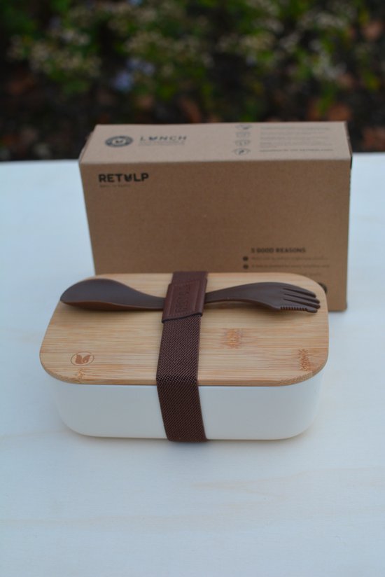 Retulp Lunchbox Off White - Lunchbox - Boîte à pain - Spork - Bamboe - Wit