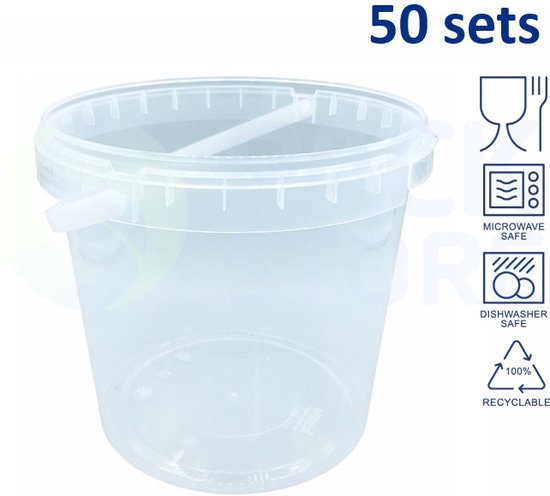 50 x ronde transparante emmers met deksel - 2,5 liter met garantiesluiting  - geschikt... | bol.com