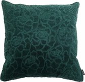 Hoyz | Rose Embroidery Pine Groen Kussen | 45 X 45 | Sierkussen Voor Woonkamer Of Slaapkamer