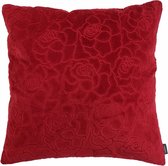 Hoyz | Rose Embroidery Rood Kussen | 45 X 45 | Sierkussen Voor Woonkamer Of Slaapkamer