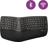 Delux GM902 draadloos ergonomisch toetsenbord - Bluetooth 4.0 + 2.4ghz -  Oplaadbaar - Gesplitst toetsenbord - QWERTY/US - Zwart