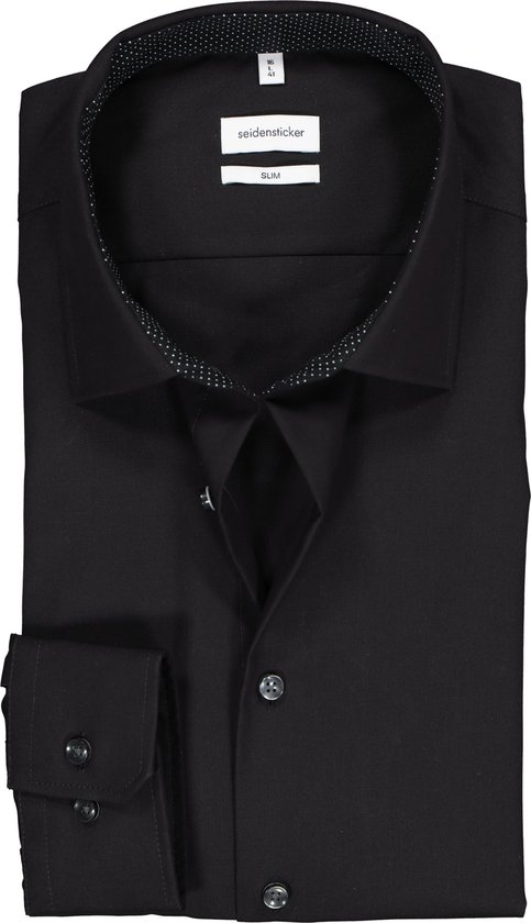 Seidensticker slim fit overhemd - zwart (gestipt contrast) - Strijkvrij - Boordmaat: 37