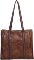 Stoere shopper Ines Delaure choco met dubbele draagriem extra lang. Ideaal voor op de schouder.