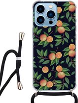 iPhone 13 Pro hoesje met koord - Fruit / Sinaasappel | Apple iPhone 13 Pro crossbody case | Zwart, Transparant | Marmer