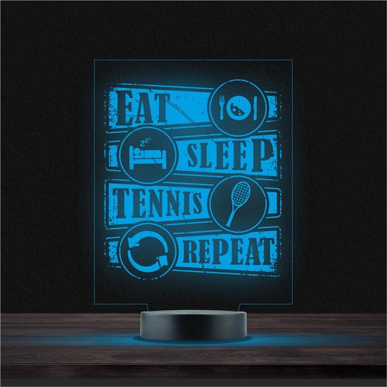 Led Lamp Met Gravering - RGB 7 Kleuren - Eat Sleep Tennis Repeat