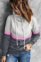 Hoodie Trui Dames - Colorblock Grijs - Maat M