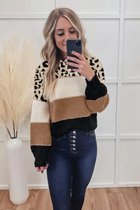 Gebreide Sweater Trui Dames - Colorblock Luipaard Bruin - Maat S