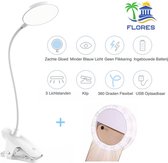 Flores Flexibele Klemlamp | Dimbaar | Inclusief Selfie Ringlicht | Bureaulamp | Tafellamp | Leeslampje | Wit