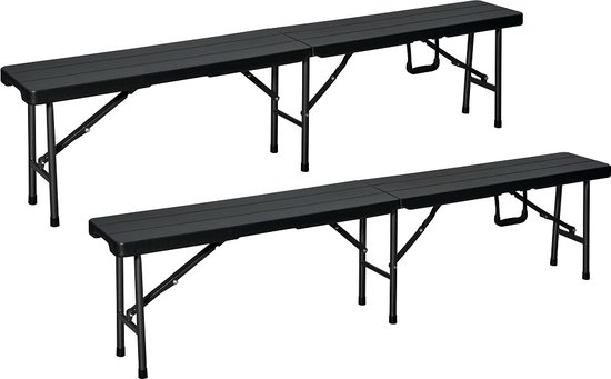 Vouwtafel met Banken - Campingtafel Set - picknicktafel - Zwart Houtlook van Merkloos — afbeelding 3