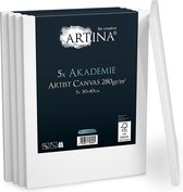 Artina 5-Set schildersdoeken canvas in academie kwaliteit – Schildersdoek wit - canvas paneel 30x40cm