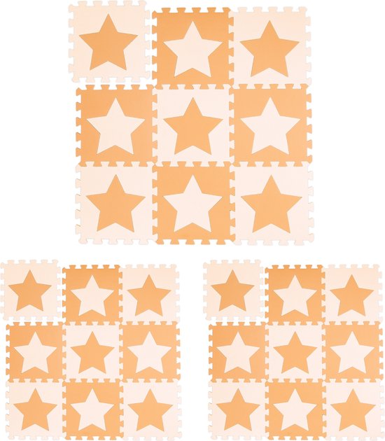 Relaxdays 27x speelmat foam sterren - puzzelmat - speelkleed - vloermat - oranje-beige