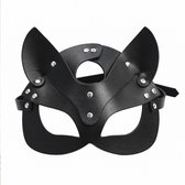 Mermaid Mysteries - Faux Leather Katten Masker - Half Gezichtsmasker met Kitten Oren - Sexy Catwomen Cosplay - Zwart