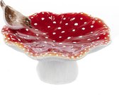 Viv! Home Luxuries - Vogelbad paddenstoel met vogeltje - rood wit - 25cm