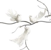 Viv! Christmas Kerstdecoratie - Vogeltjes kant op clip - set van 3 - wit - 18cm