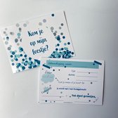 Uitnodiging kinderfeestje - blauw- 10 stuks - invulkaart - jongen - meisje - confetti - Inkollors - verjaardag