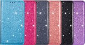 Hoesje geschikt voor iPhone 13 - Bookcase - Pasjeshouder - Portemonnee - Glitter - TPU - Paars