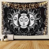 The Life Club - Zon Maan Wandkleed - zwart/wit - 200x150 cm - Sun Moon Bohemian - Wand decoratie - wandtapijt