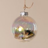 Pluk - Kerstbal met Droogbloemen - Fabienne goudkleurig - Set van 3 - Doorzichtig Glas 8 cm