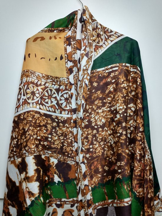 Lange dames sjaal Caroline groen bruin roestbruin wit