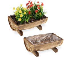 bloempot hout - set van 2 - 12,5 x 29,5 x 20 cm - binnen - buiten - folie - langwerpig