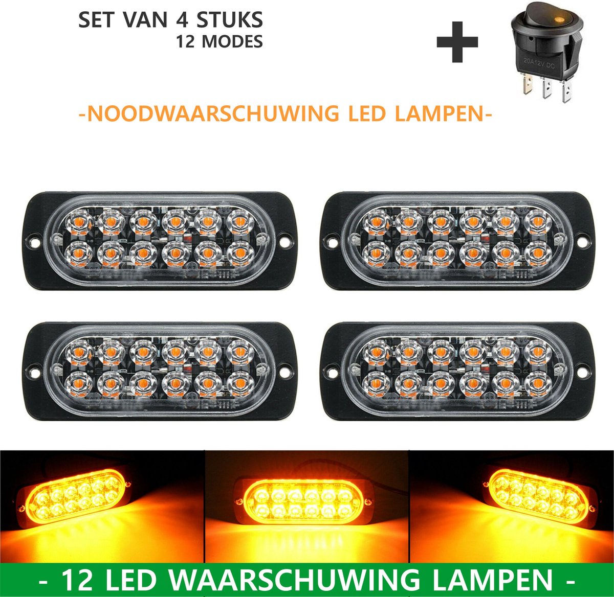 4 stuks Waarschuwingslamp - 12V / 24V LED - 36W - 2000K - Noodverlichting  -... | bol.com