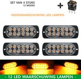 4 stuks Waarschuwingslamp - 12V / 24V LED - 36W - 2000K - Noodverlichting - Werkverkeer - 12 LED - 18 Modes - Flitspatronen - AMBER - Oranje - Knipperlampen - Waarschuwingslampen - Knipper - Gevaar - Noodverlichting -