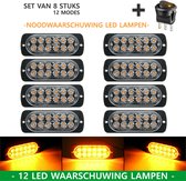 8 stuks Waarschuwingslamp (8-PACK) - 12V / 24V LED - 36W - 2000K - Noodverlichting - Werkverkeer - 12 LED - 18 Modes - Flitspatronen - AMBER - Oranje - Knipperlampen - Waarschuwingslampen - Knipper - Gevaar - Noodverlichting - Knipperlampen