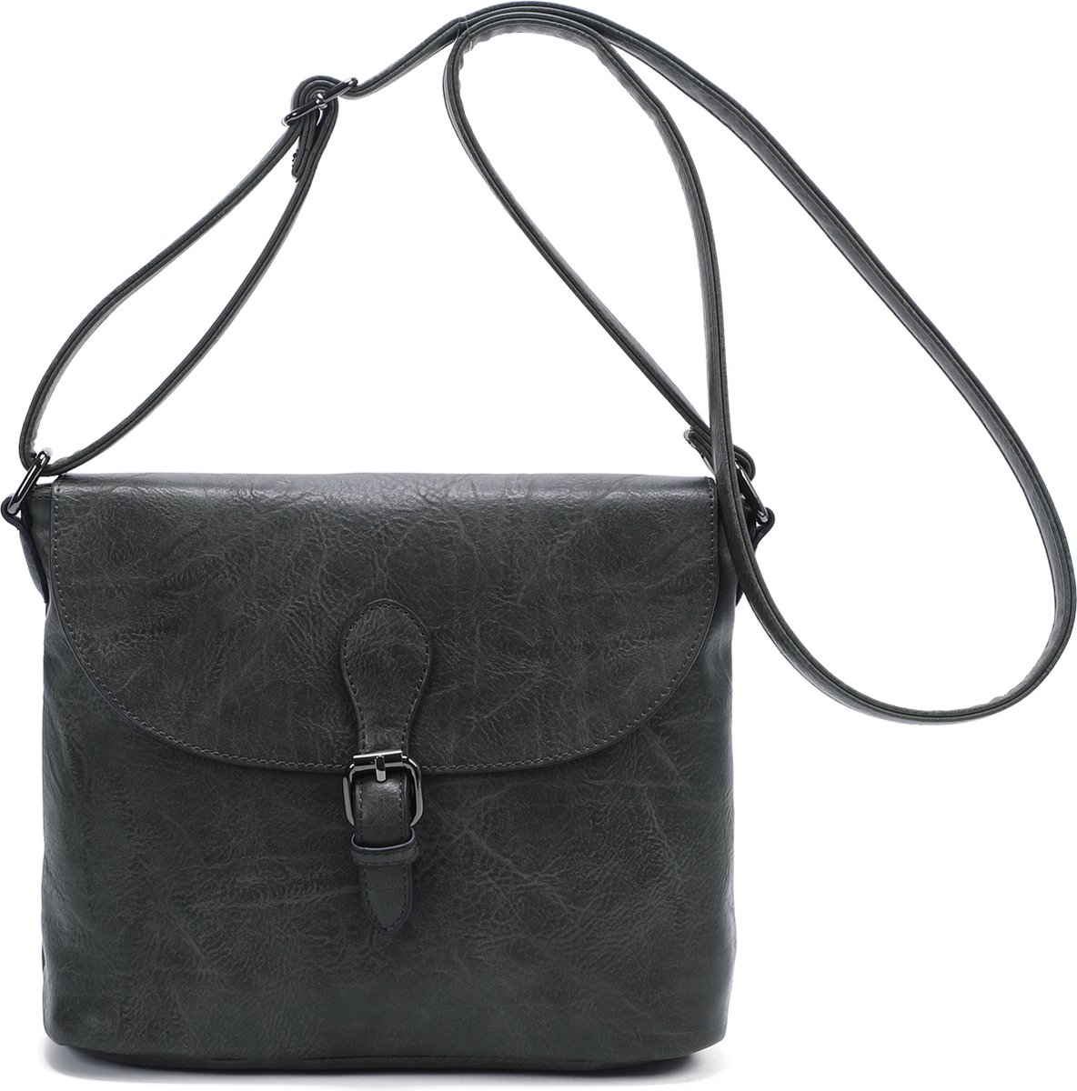 Ines Delaure- Paris - Crossbody handtas met flap en instelbare riem - kaki donkergroen