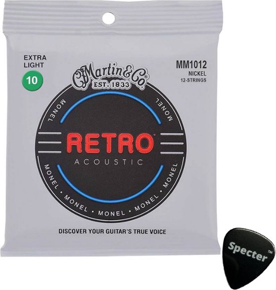 Foto: Mm1012 martin retro acoustic snarenset akoestisch 12 snarig met specter plectrum