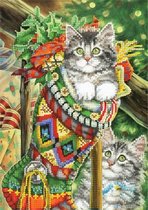 KRALEN BORDUURPAKKET - CHRISTMAS CAT - KERST KAT - TELA ARTIS - kralenpakket met voorbedrukte stof om te borduren met kraaltjes