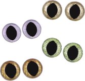 Opry - Set met 48 glitter kattenogen in opbergdoos - 12, 15 en 18mm - Groen - Paars - Goud - Glitter veiligheidsogen