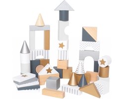 Jabadabado Houten Blokken - Silver/Gold - 47-delig