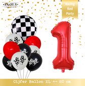 Cijfer Ballon 1 Jaar * Hoera 1 Jaar Snoes *Red Racing Formule 1 Verjaardag Set van 10 Ballonnen * 80 cm Verjaardag Nummer Ballon * Snoes * Verjaardag Versiering * Kinderfeestje * R