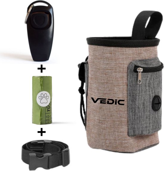 VEDIC® - Hondentraining Starterspakket - Beloningszakjes - Beloningstasje Bruin - Composteerbare poepzakjes - Honden clicker