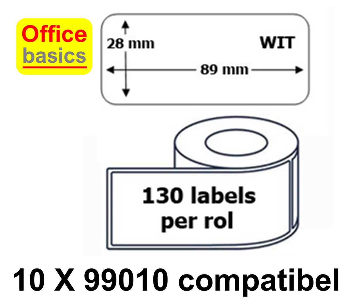 10 x Etiket 99010 - Dymo Compatibel - 28x89mm - rollen 260 labels
