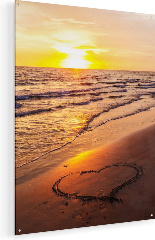 Peinture sur verre Artaza - Coucher de soleil sur la plage avec un cœur - 60x80 - Peinture sur plexiglas - Photo sur Glas