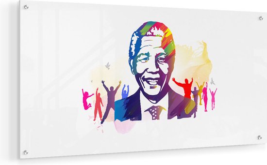 Artaza Glasschilderij - Nelson Mandela - 60x30 - Klein - Plexiglas Schilderij - Foto op Glas
