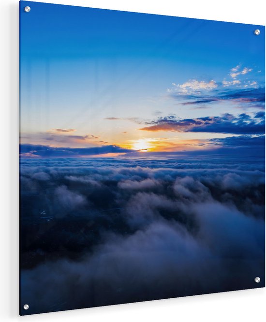 Artaza Glasschilderij - Zonsondergang In De Wolken  - 50x50 - Plexiglas Schilderij - Foto op Glas