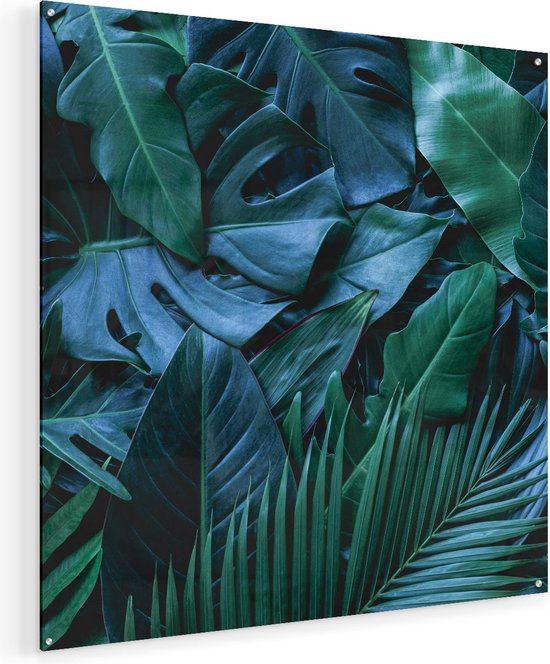 Artaza Glasschilderij - Tropische Groene Bladeren - 80x80 - Groot - Plexiglas Schilderij - Foto op Glas
