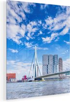 Artaza Glasschilderij - Erasmusbrug Aan Het Water In Rotterdam - 80x100 - Groot - Plexiglas Schilderij - Foto op Glas