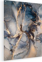 Artaza Glasschilderij - Abstracte Luxe Kunst - Zwart met Goud - 60x75 - Plexiglas Schilderij - Foto op Glas