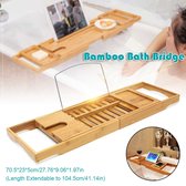 70-104 cm Uitschuifbare Bamboe Bad Caddy Lade Verstelbare Home Spa Houten Bad Lade Boek Wijn Tablet Houder Leesrek