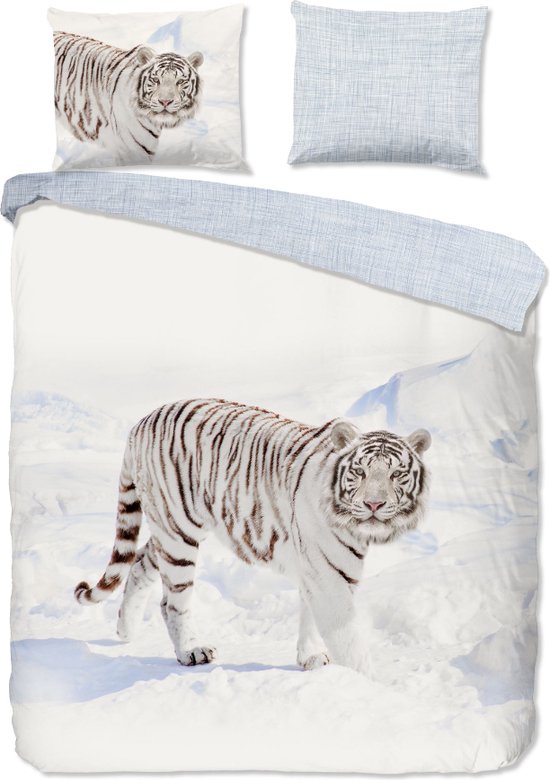 Warme Flanel Lits-jumeaux Dekbedovertrek White Tiger | 240x200/220 | Hoogwaardig En Zacht | Ideaal Tegen De Kou | Luxe Kwaliteit | Inclusief 2 Kussenslopen
