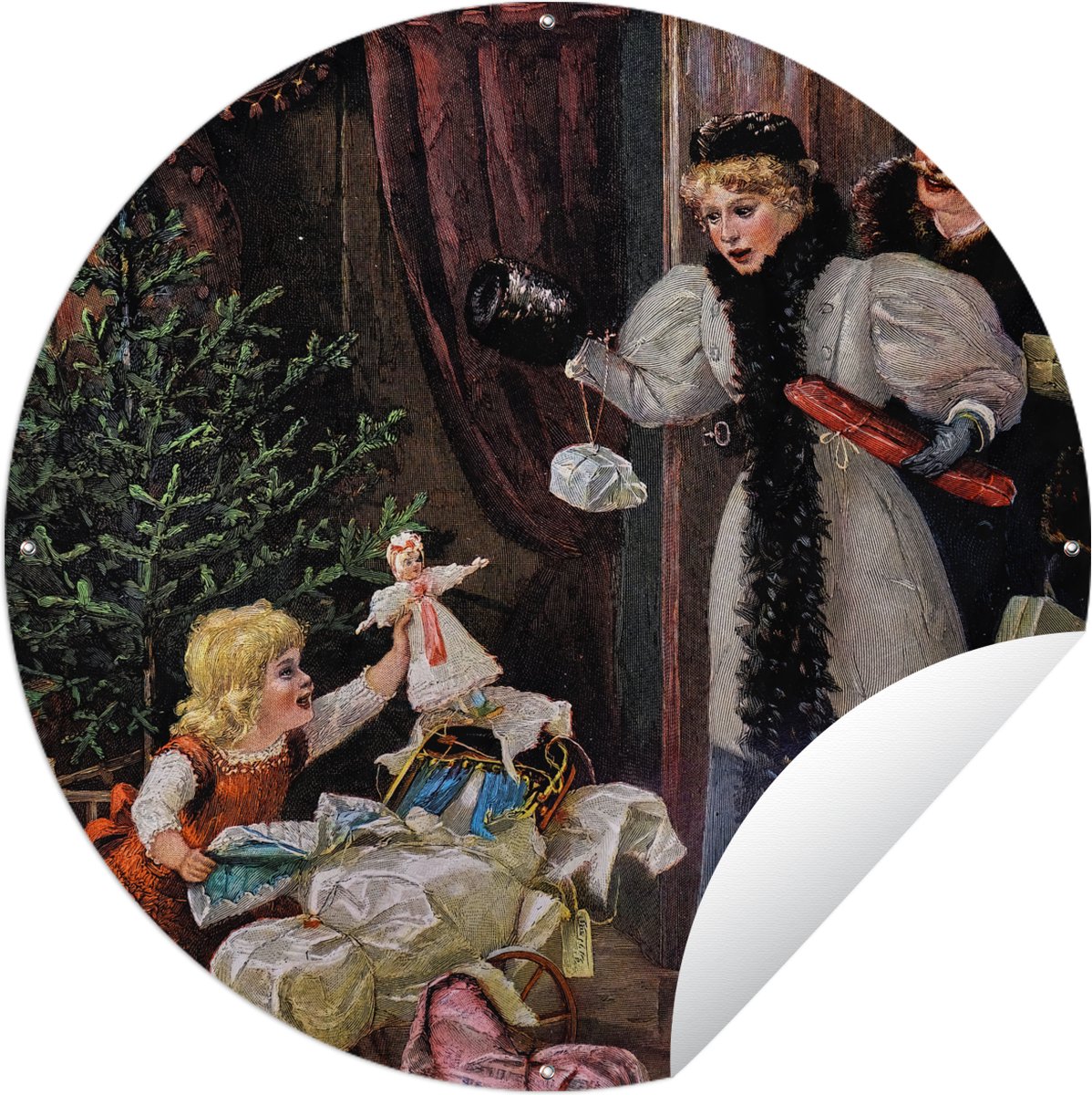 Tuincirkel Retro Kerst Portret - Ronde Tuinposter - 150x150 cm - Buiten