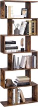 VASAGLE Boekenkast, met 6 niveaus, vrijstaand, kantoorplank, decoratieve plank, voor presentatie, modern, voor woonkamer, slaapkamer, kantoor, vintage bruin LBC61BX